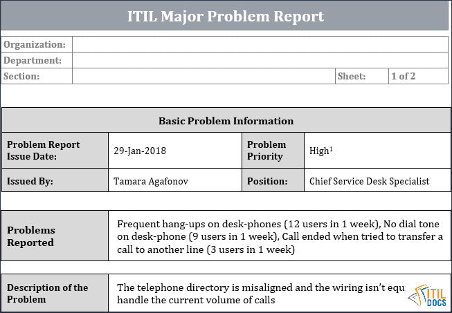 ITIL Major Problem Report Template