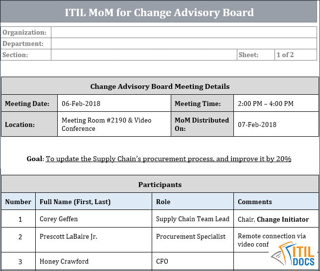 ITIL MoM Template for Change Advisory Board