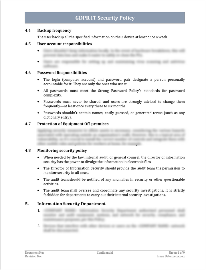 GDPR IT Security Policy Template