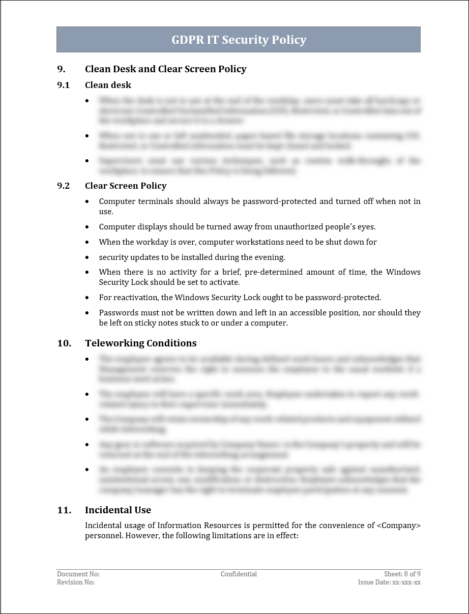 GDPR IT Security Policy Template