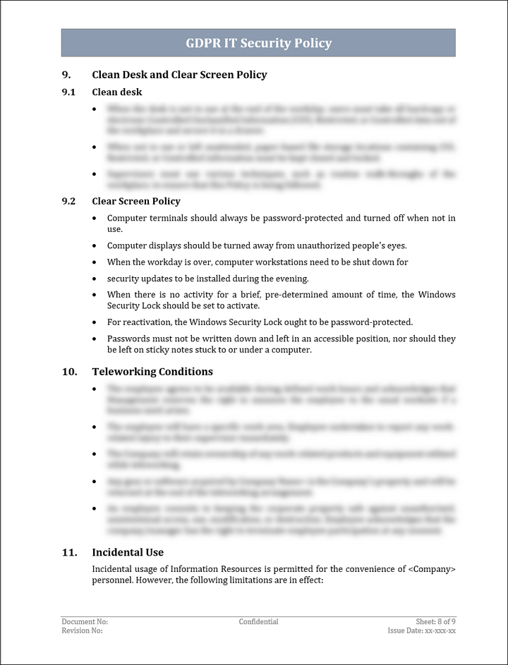 GDPR IT Security Policy Template