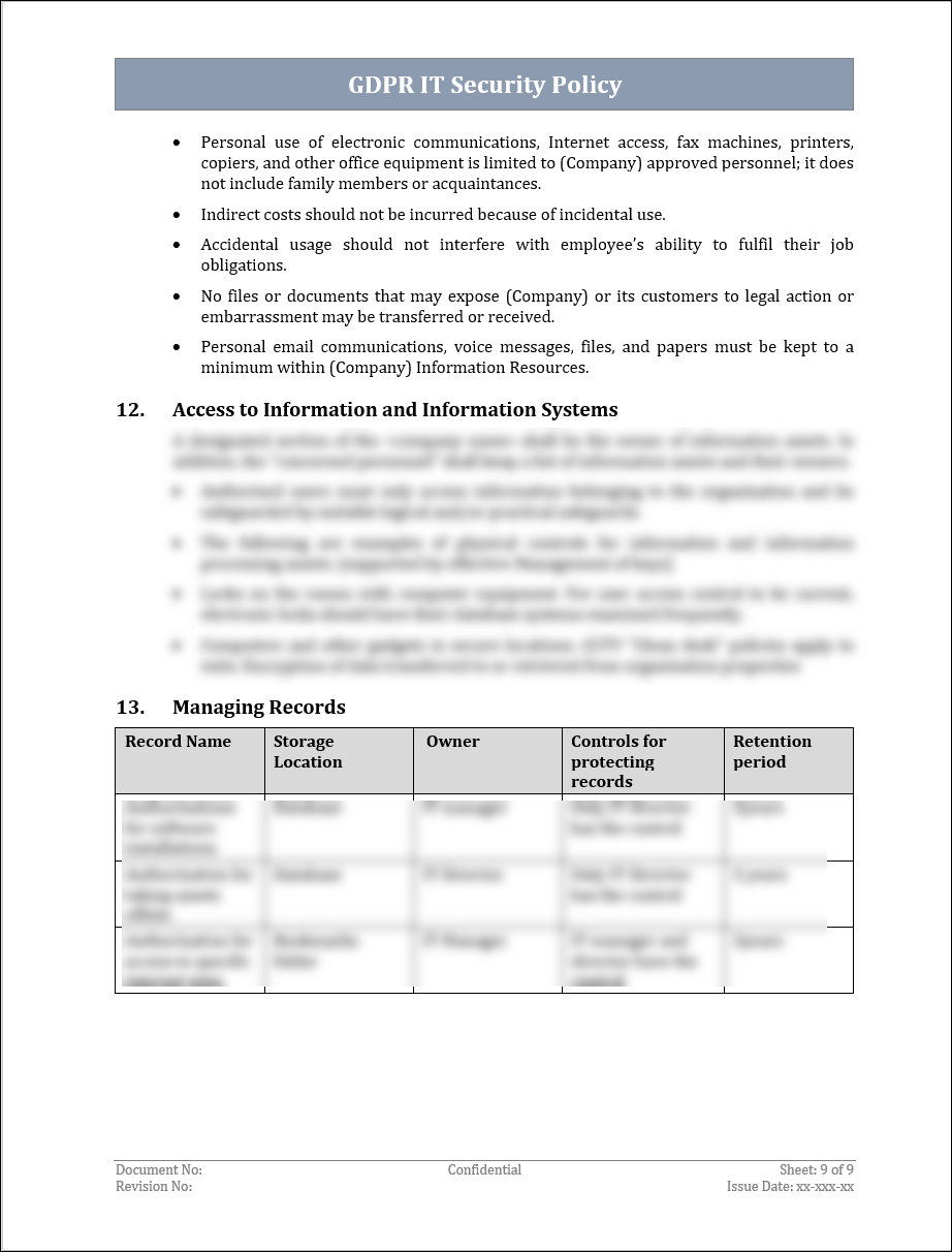 GDPR IT Security Policy Template