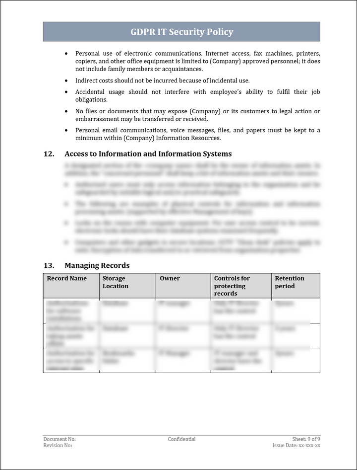 GDPR IT Security Policy Template