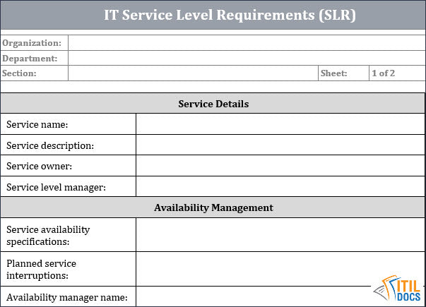 IT Service Level Requirements Template