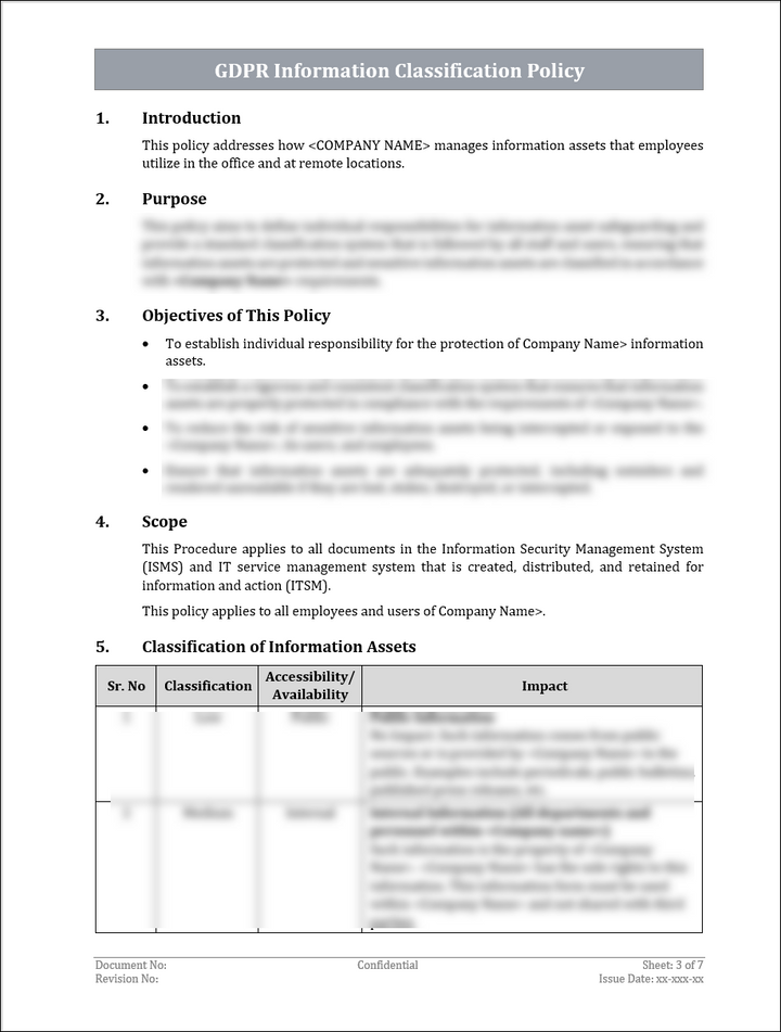 GDPR Information Classification Policy Template – IT Governance Framework