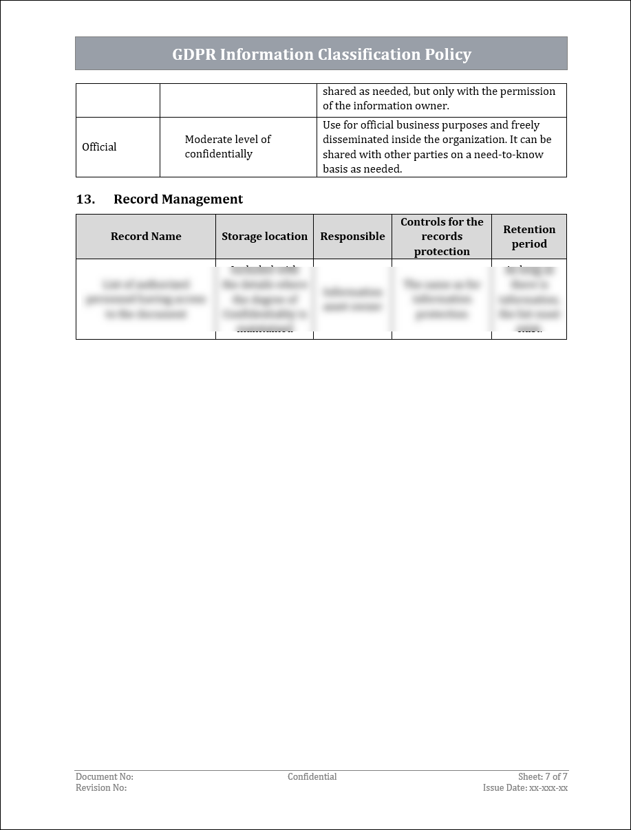 GDPR Information Classification Policy Template – IT Governance Framework