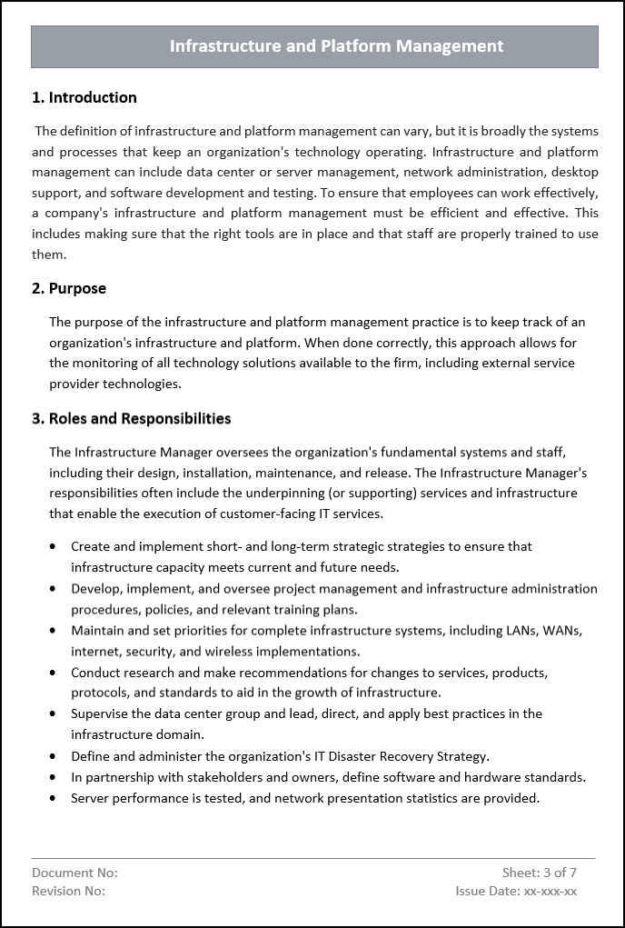 Infrastructure and Platform Management Roles and Responsibilites