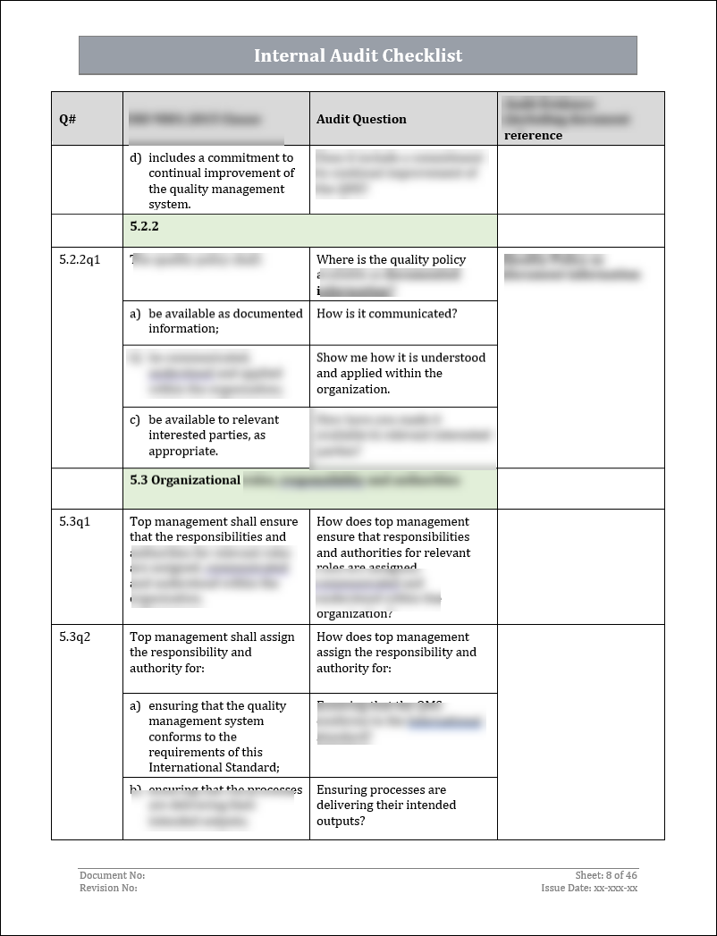 Qms Internal Audit Report.pdf ISO 9001: QMS Internal Audit Checklist (Word) – IT Governance Framework