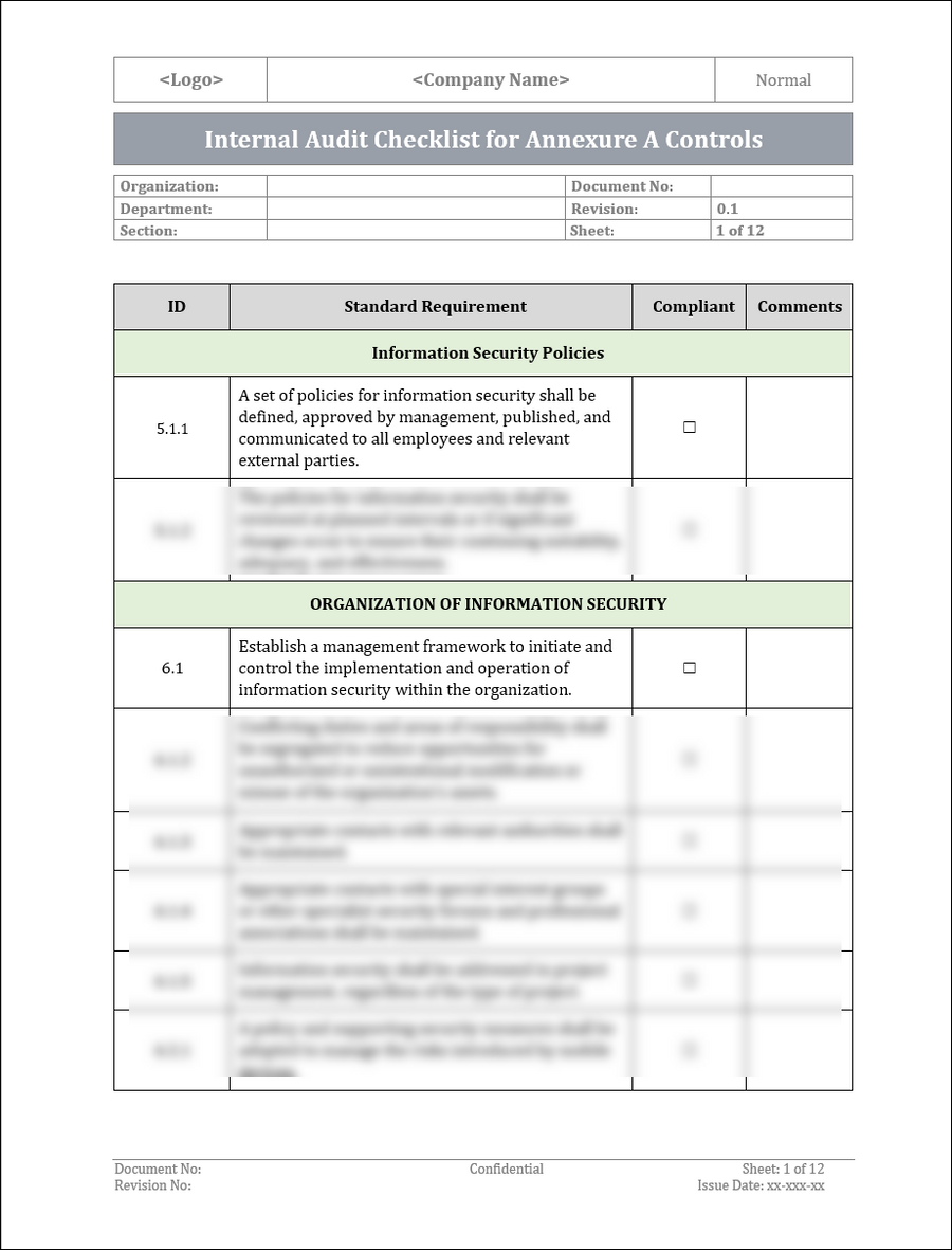 Internal Audit Checklist Template for Annexure A Controls – IT ...