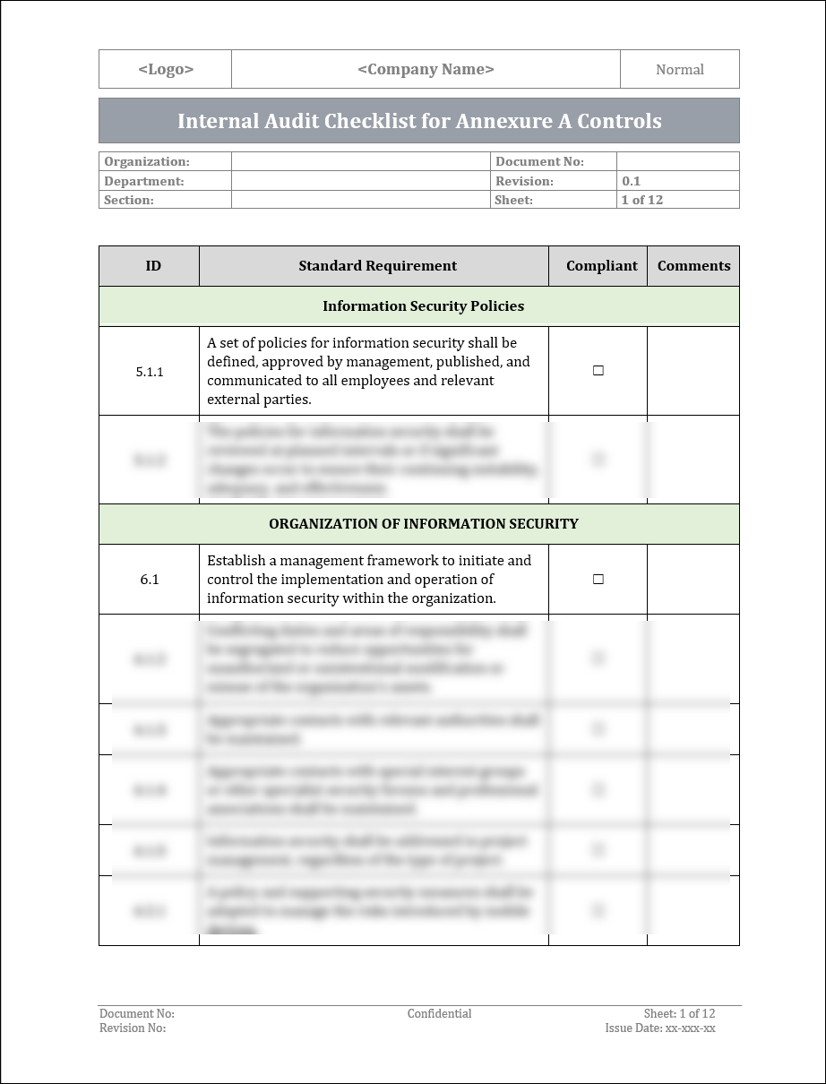 Customs Entry Audit Checklist Example Internal Audit Checklist Template for Annexure A Controls – IT ...