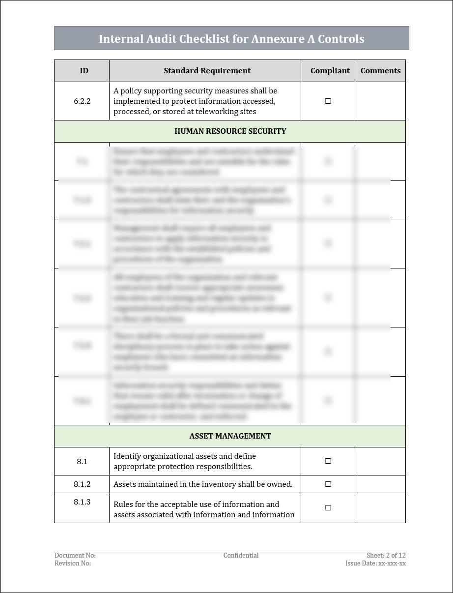 Customs Entry Audit Checklist Example Internal Audit Checklist Template for Annexure A Controls – IT ...