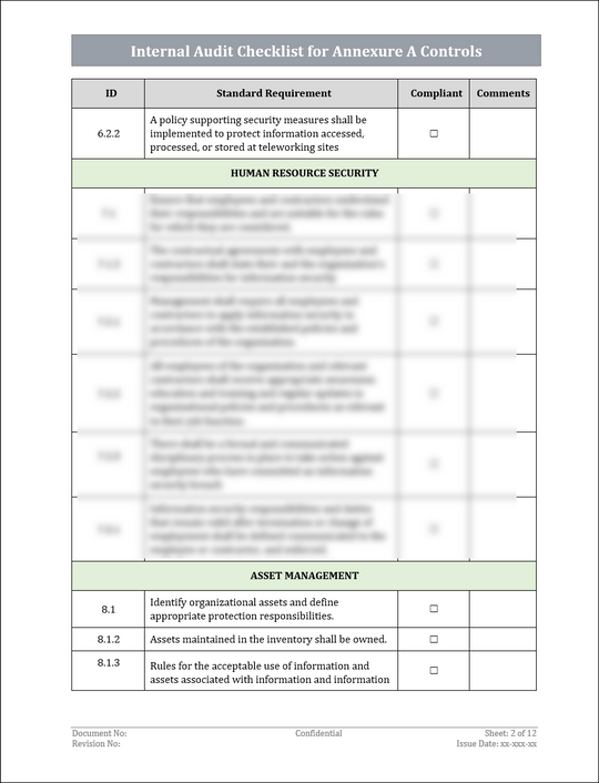 Internal Audit Checklist Template for Annexure A Controls – IT ...