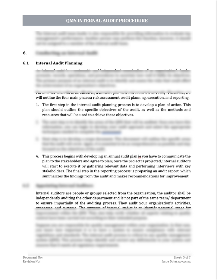 Internal Audit Text ISO 9001: QMS Internal Audit Procedure – IT Governance Framework