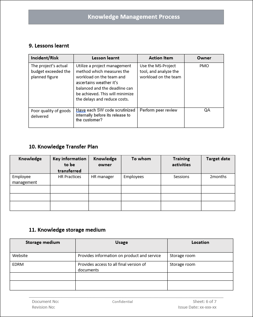 Knowledge Management Transfer Plan