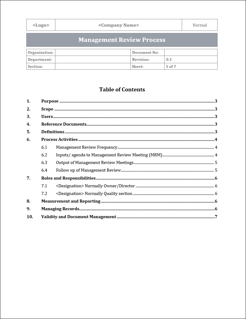 ISO 9001:QMS Management Review Process Template – IT Governance Framework