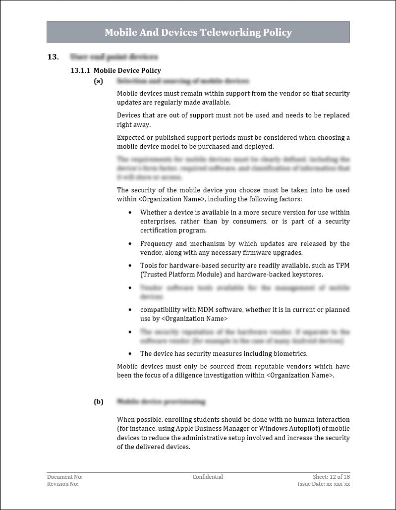 ISO 27001:2022 Mobile And Devices Teleworking Policy Template IT ISO 27001:2022 Mobile And Devices Teleworking Policy Template IT