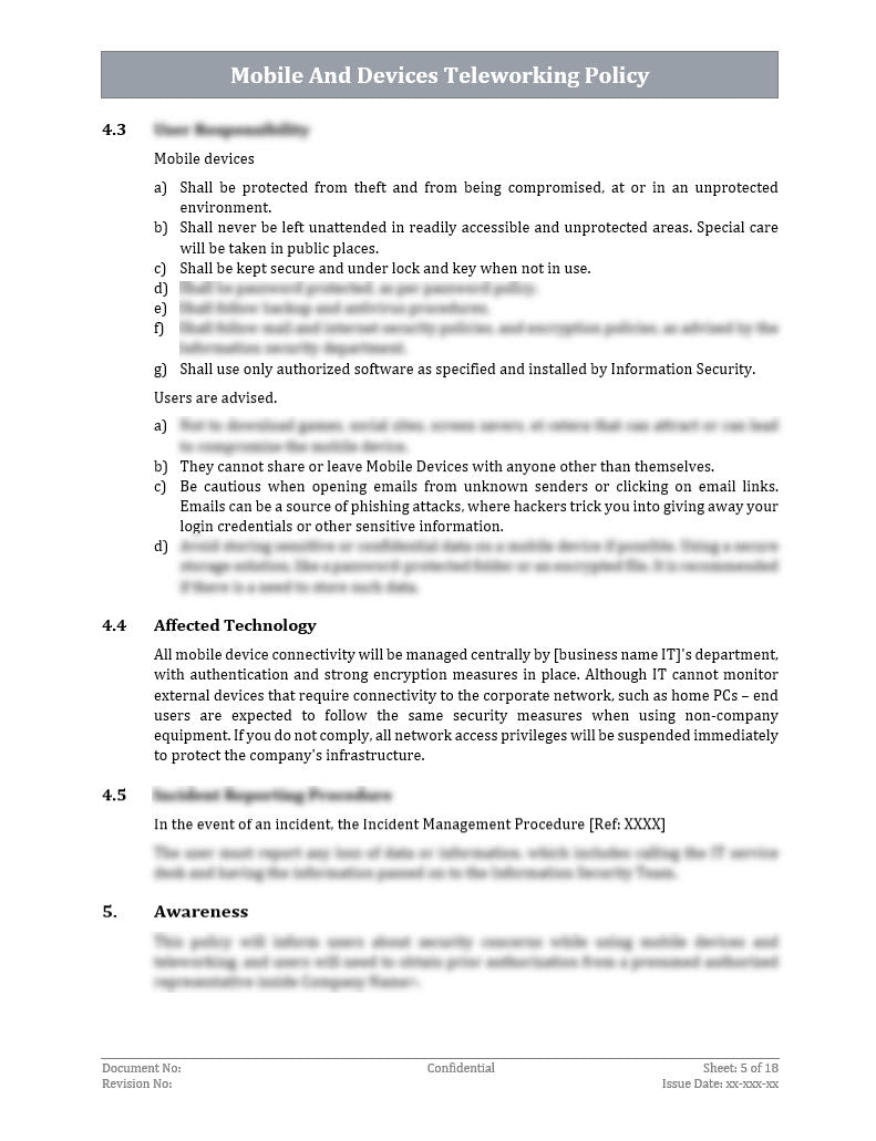 ISO 27001:2022 Mobile And Devices Teleworking Policy Template IT ISO 27001:2022 Mobile And Devices Teleworking Policy Template IT