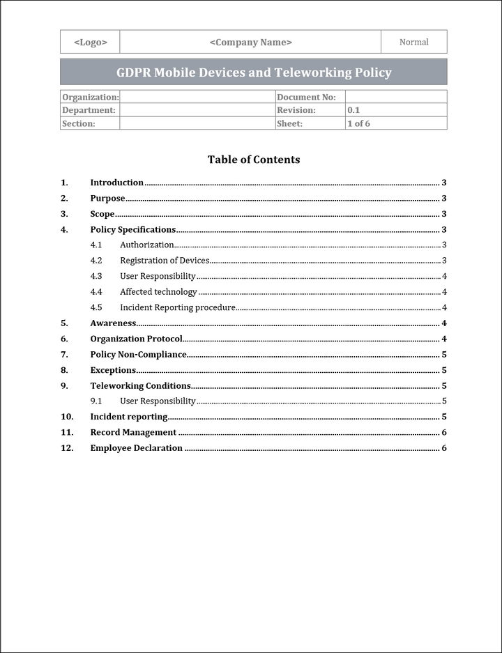 GDPR Mobile Devices and Teleworking Policy Template IT Governance Docs GDPR Mobile Devices and Teleworking Policy Template IT Governance Docs