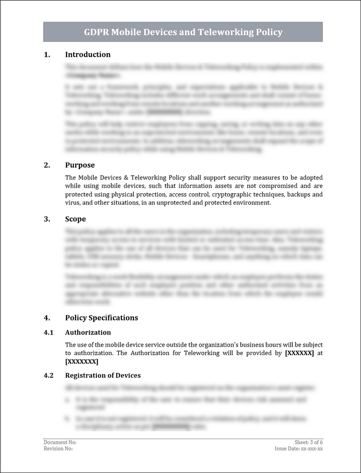 GDPR Mobile Devices and Teleworking Policy Template IT Governance Docs