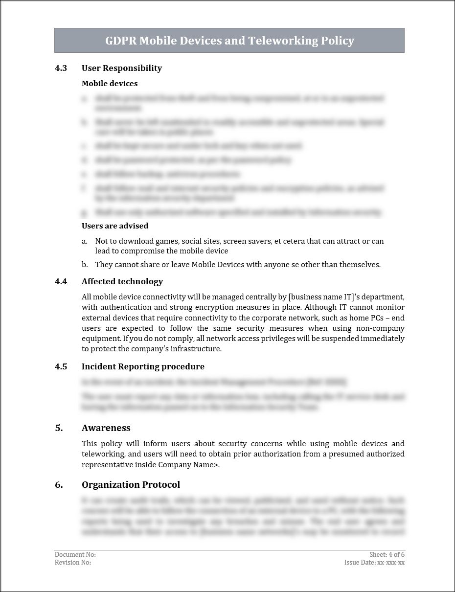GDPR Mobile Devices and Teleworking Policy Template IT Governance Docs GDPR Mobile Devices and Teleworking Policy Template IT Governance Docs