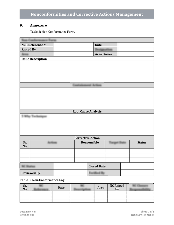 ISO 9001:QMS Nonconformities and Corrective Actions Management Template