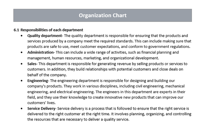 Organizational Chart Responsibilities