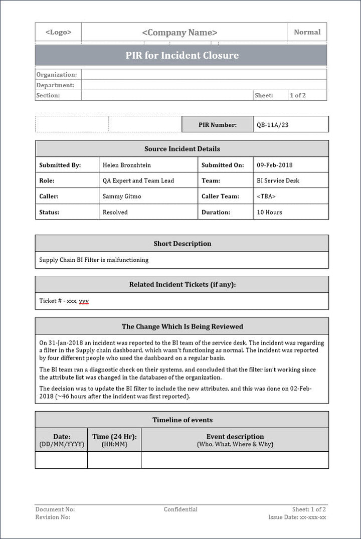 PIR for Incident Closure, Incident Closure, ITSM Incident closure