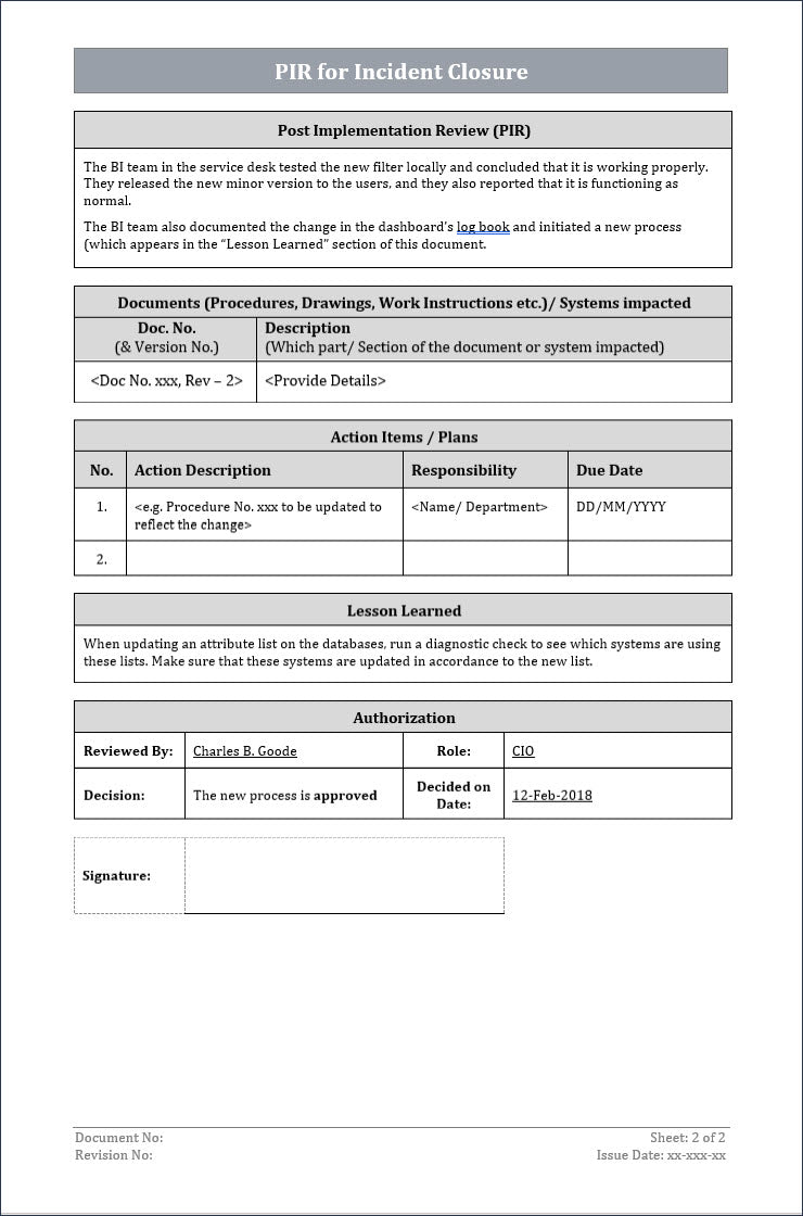 PIR for Incident Closure, Incident Closure, ITSM Incident closure