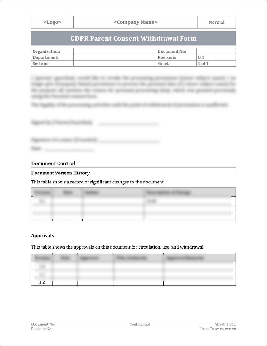 GDPR Parent Consent Withdrawal Form