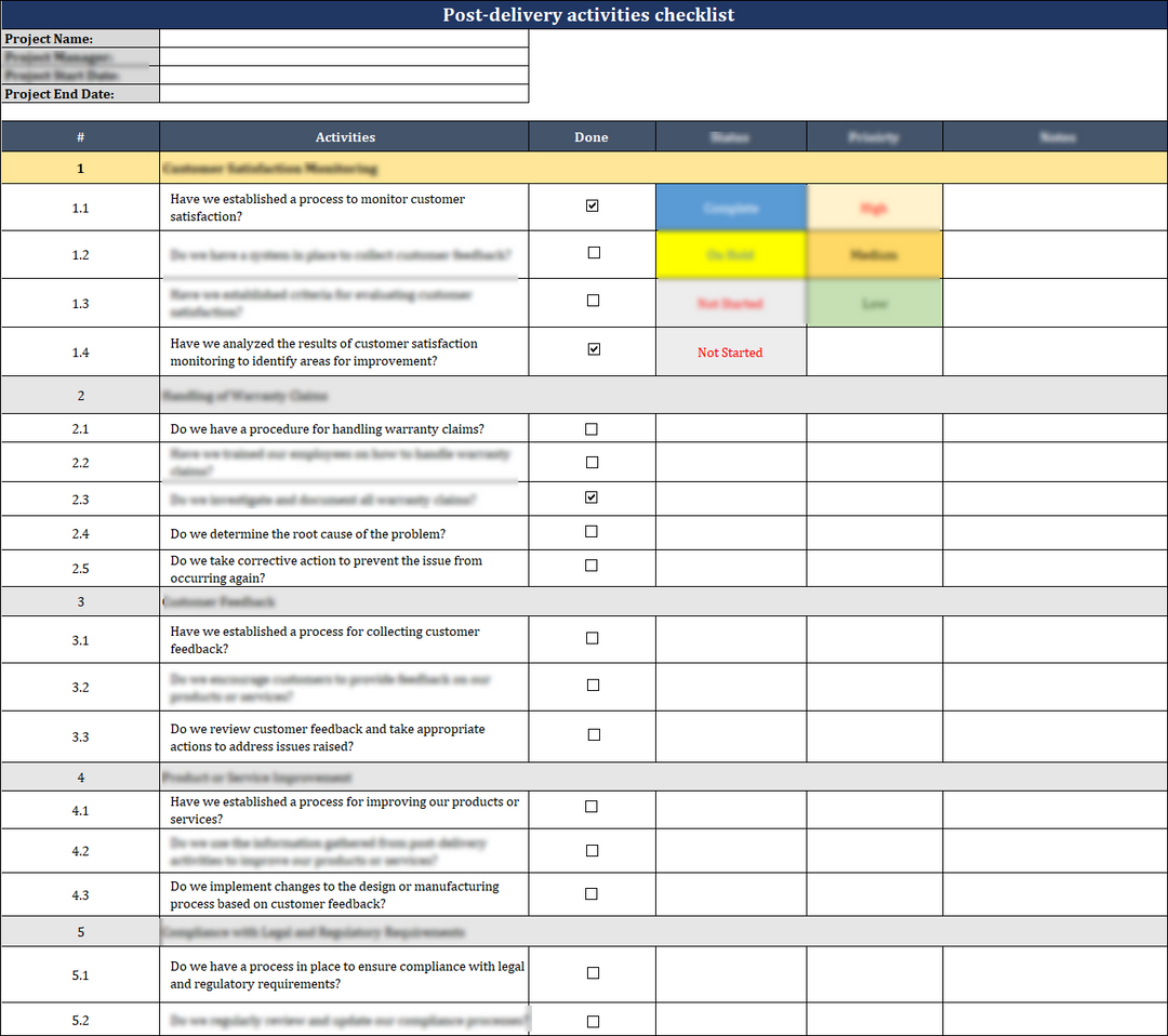 ISO 9001: QMS Post Delivery Activities Checklist Template IT ISO 9001: QMS Post Delivery Activities Checklist Template IT