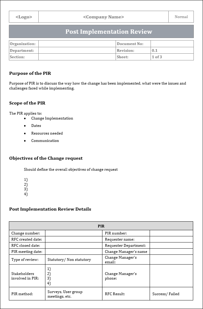 Post Implementation Review 