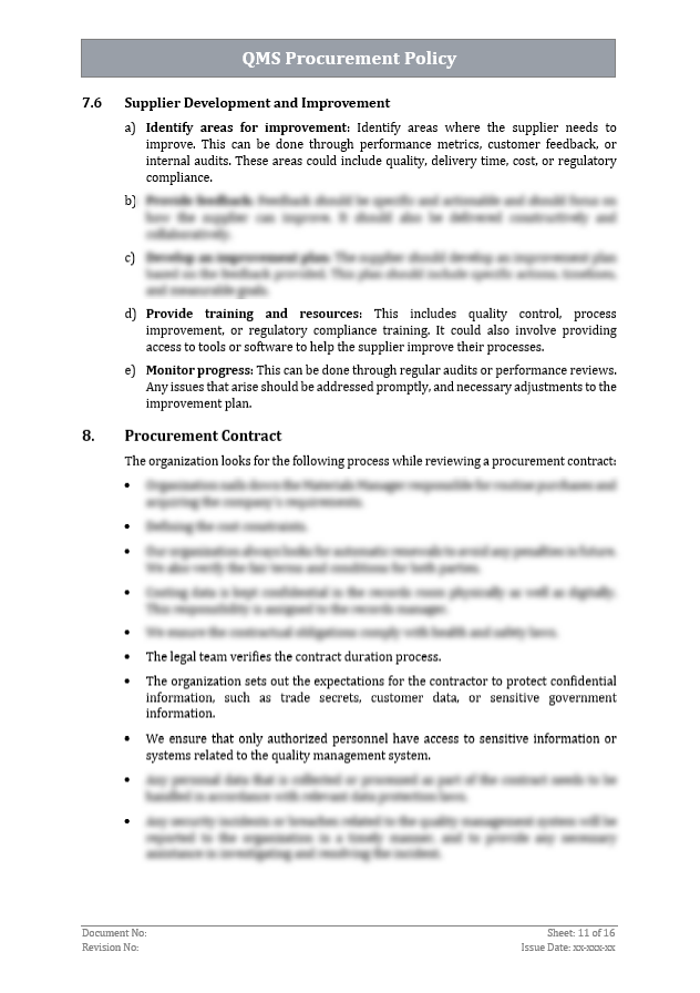 ISO 9001: QMS Procurement Policy Template