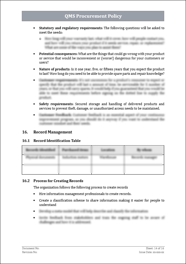 ISO 9001: QMS Procurement Policy Template