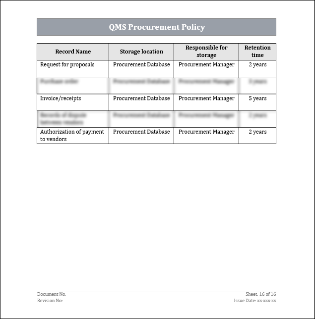 ISO 9001: QMS Procurement Policy Template