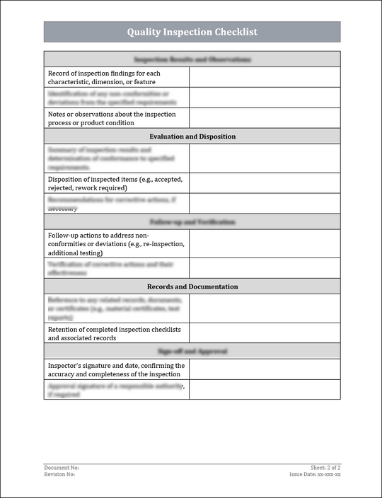 ISO 9001: QMS Quality Inspection Checklist Template – IT Governance ...
