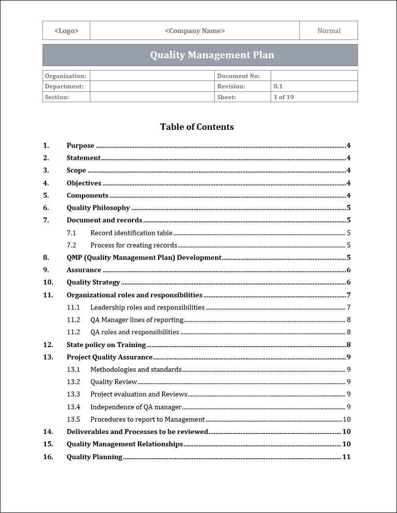 ISO 9001:QMS Quality Management Plan Template – IT Governance Framework