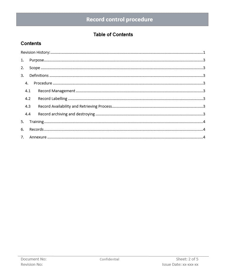 Record control procedure, Record control procedure ISO 14001