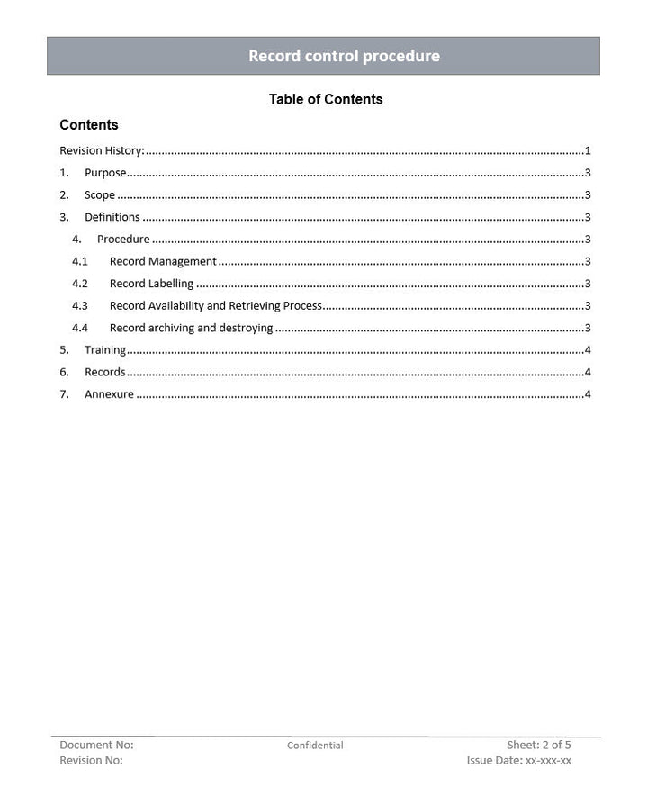 Record control procedure, Record control procedure ISO 14001