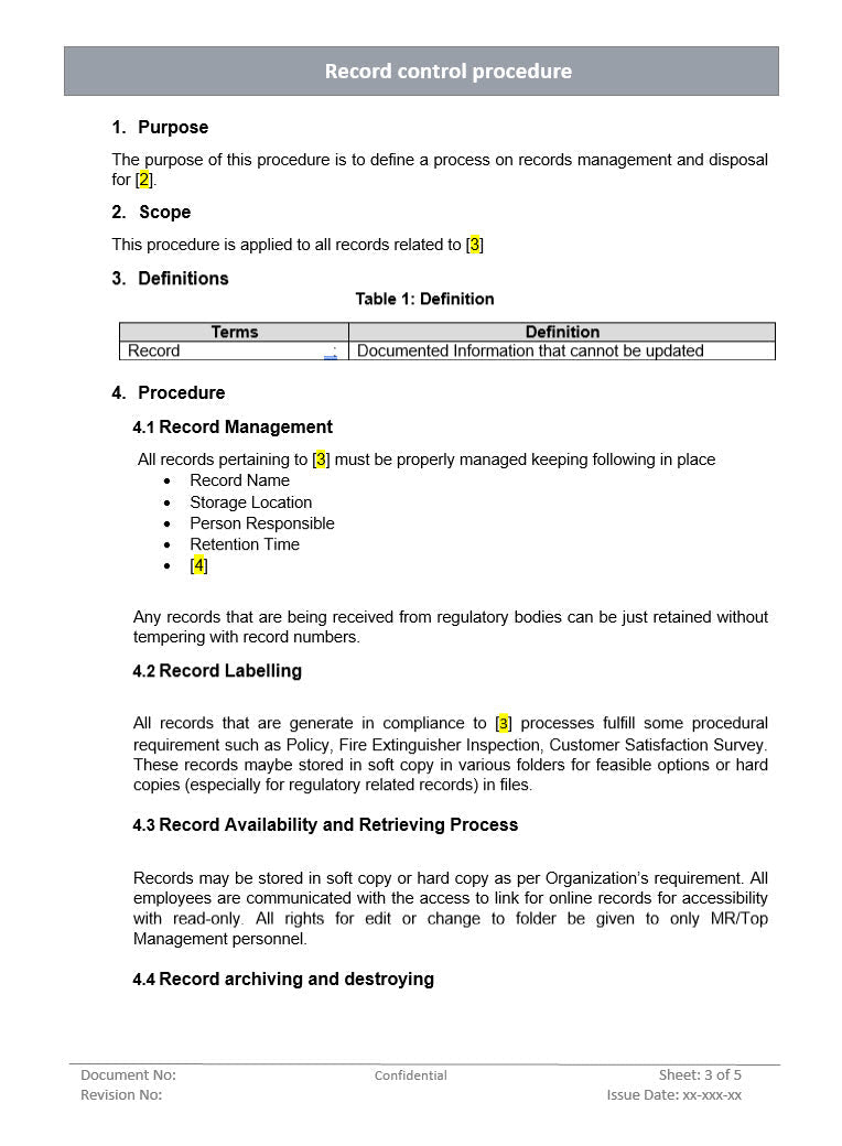 Record control procedure, Record labelling