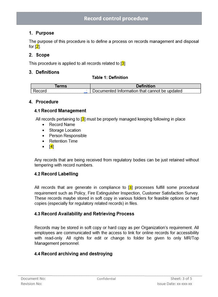 Record control procedure, Record labelling