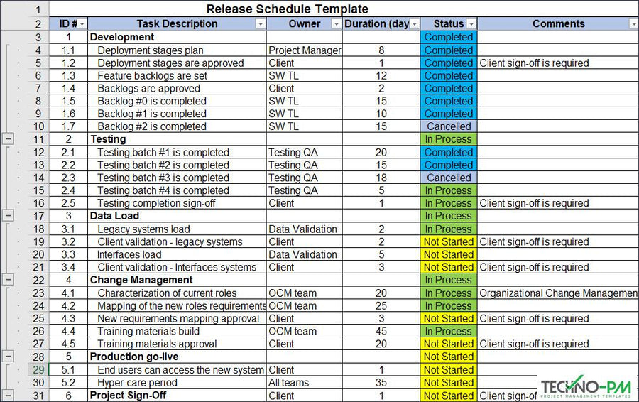 Release Schedule Template