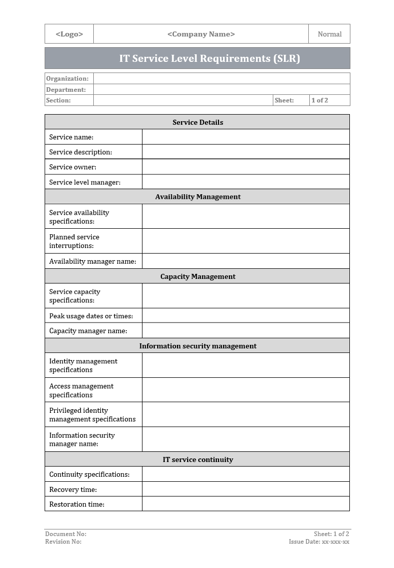 IT Service Level Requirements