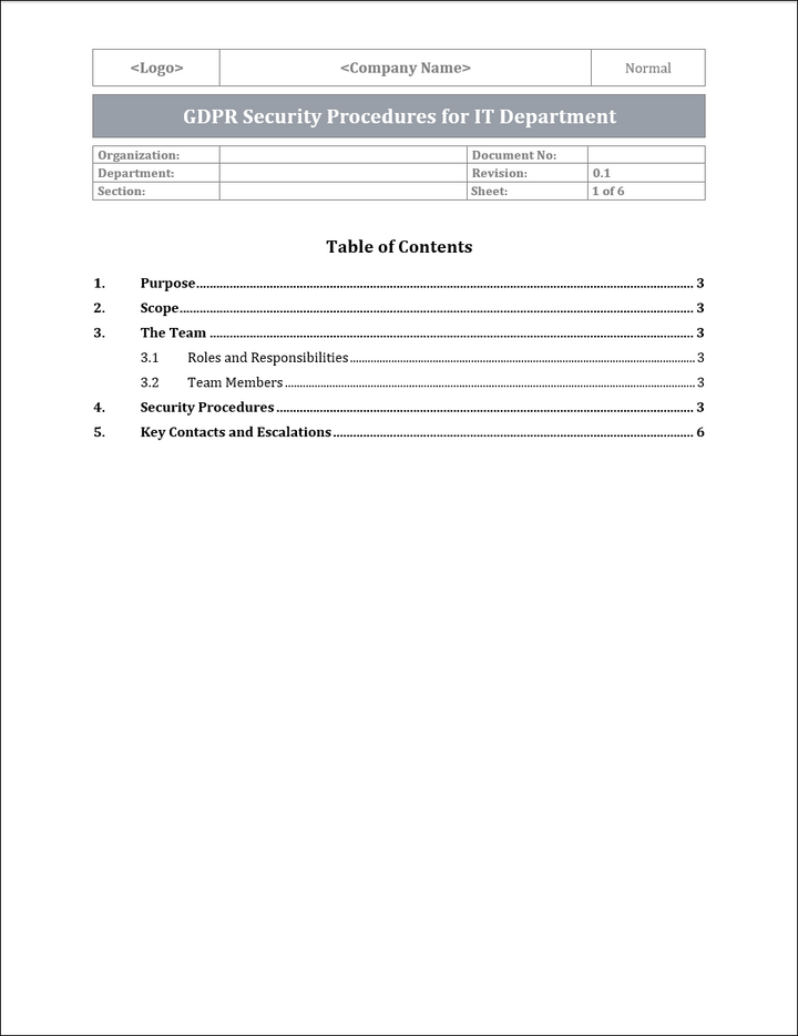 GDPR Security Procedures for IT Department Template