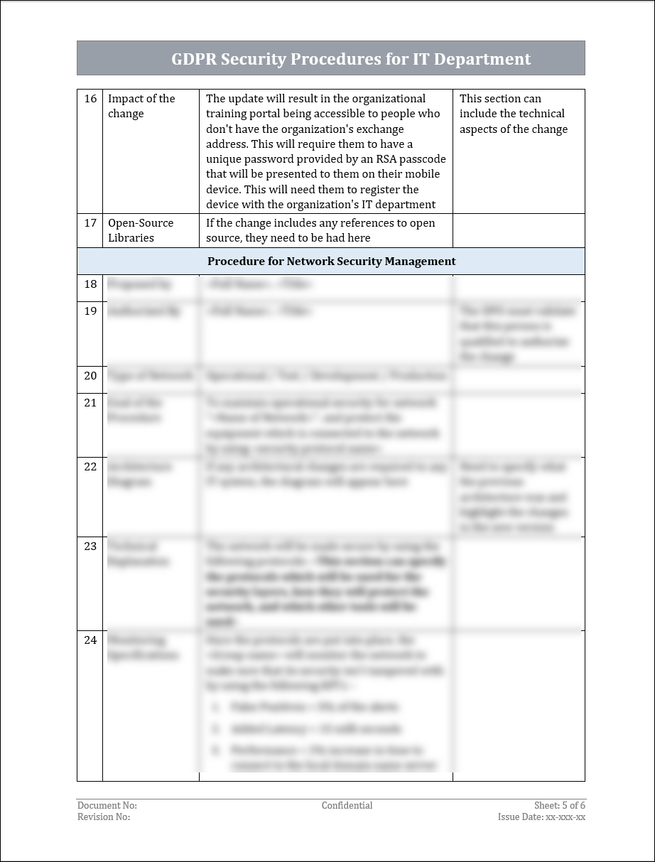 GDPR Security Procedures for IT Department Template