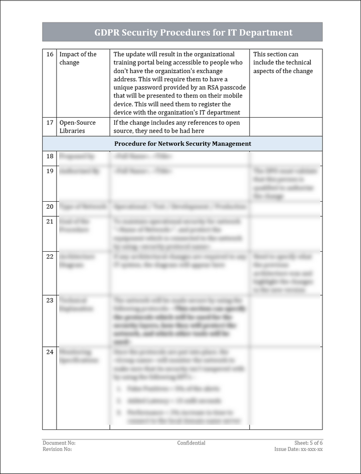 GDPR Security Procedures for IT Department Template