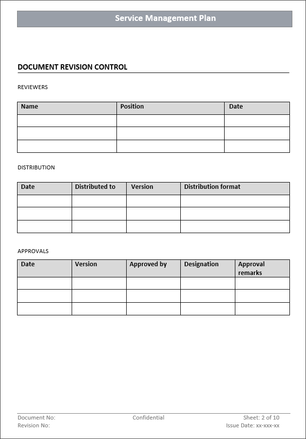 Service Management Plan Templates