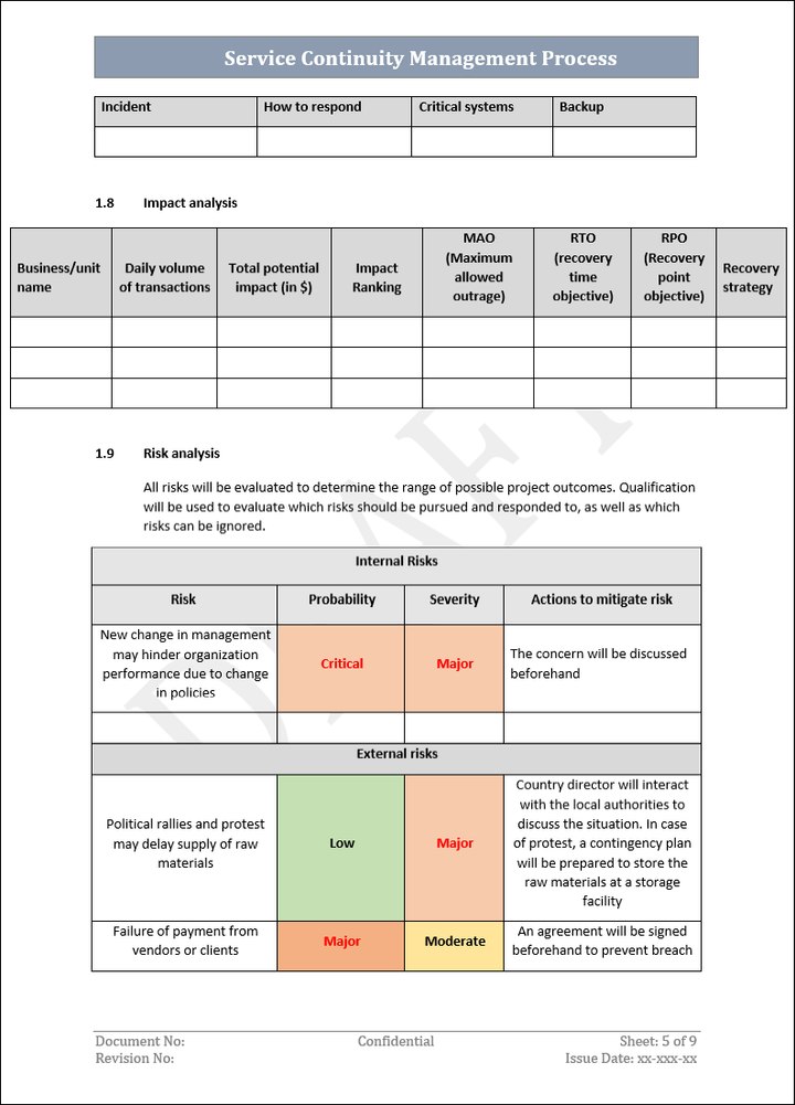 Service Continuity management Process Risk Analysis