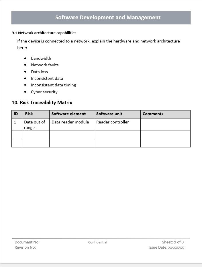 Software Development and Management Risk Traceability Matrix