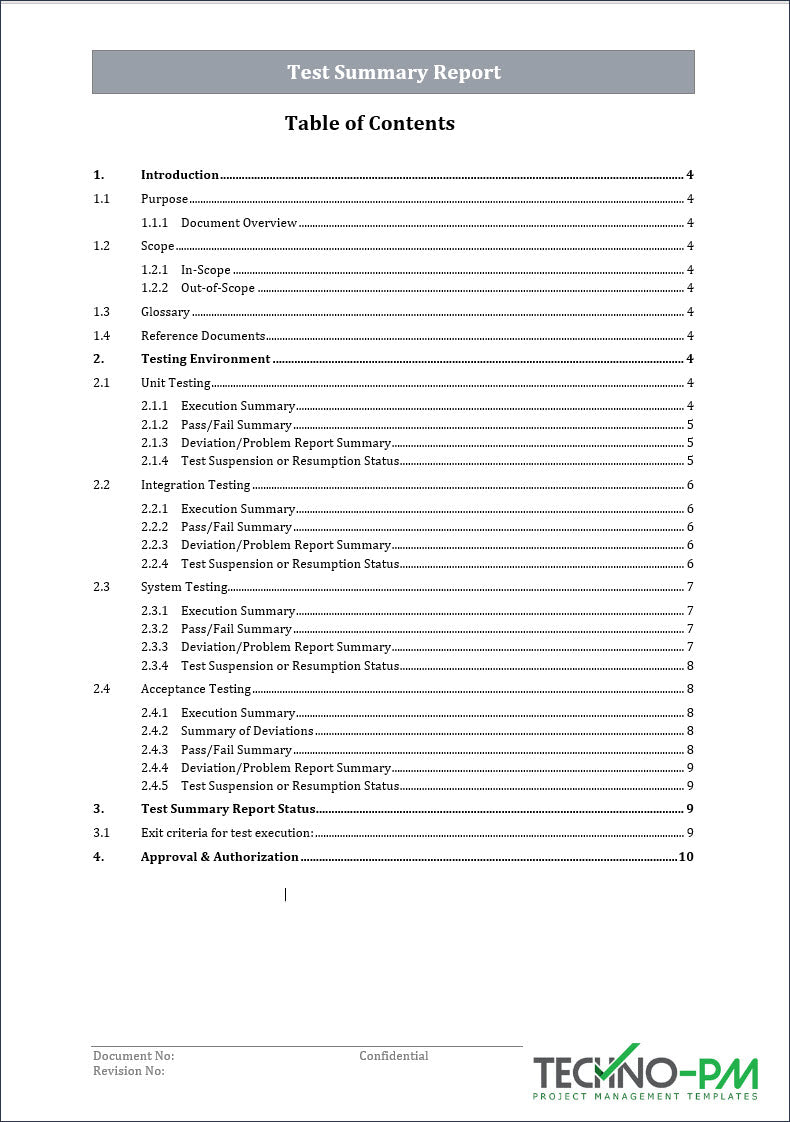 Test Summary Report Template