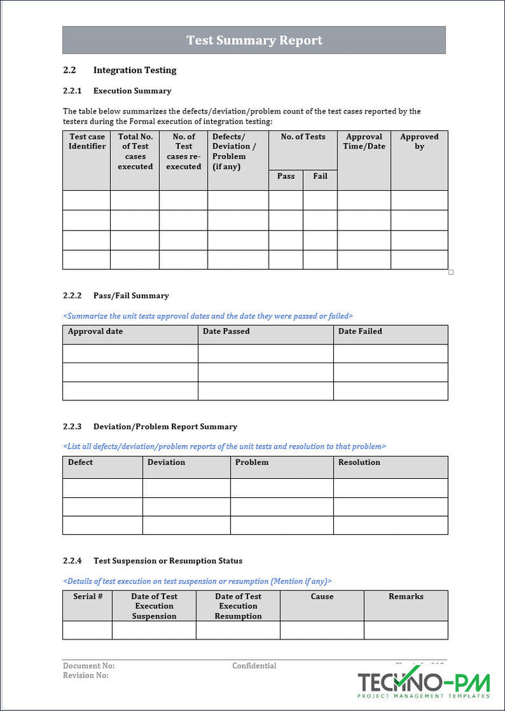 Test Summary Report Template